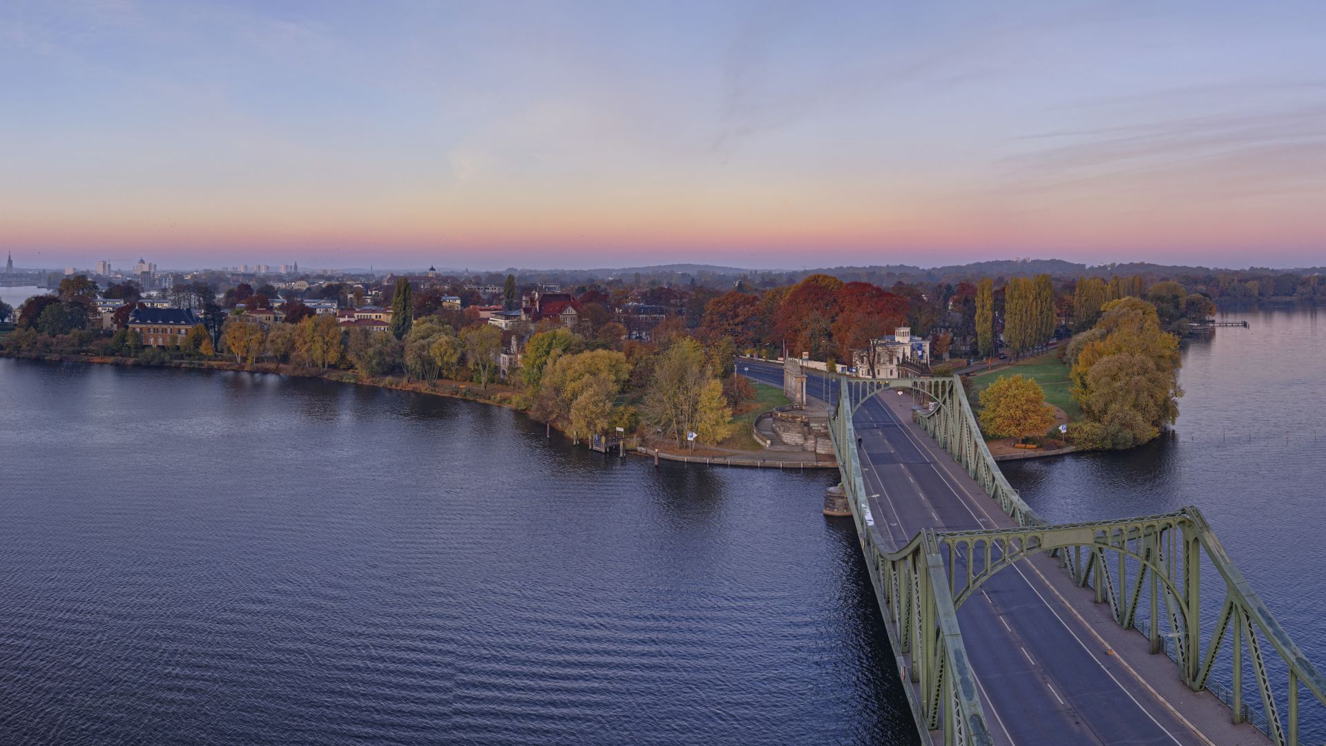 Potsdam: The Havel River with Glienicke Bridge, aerial view