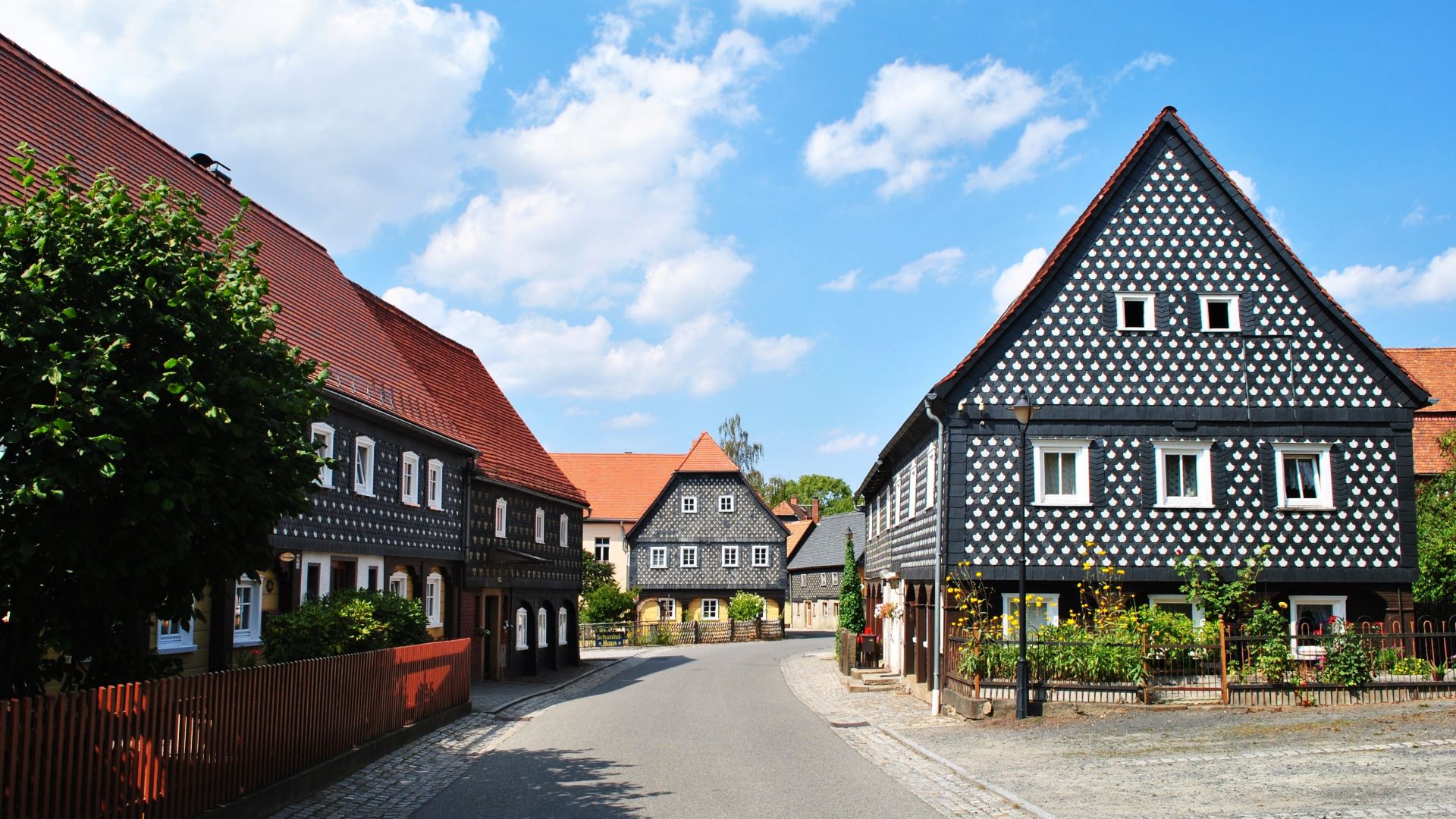 Kottmar : Maisons à colombages dans le quartier d`Obercunnersdorf