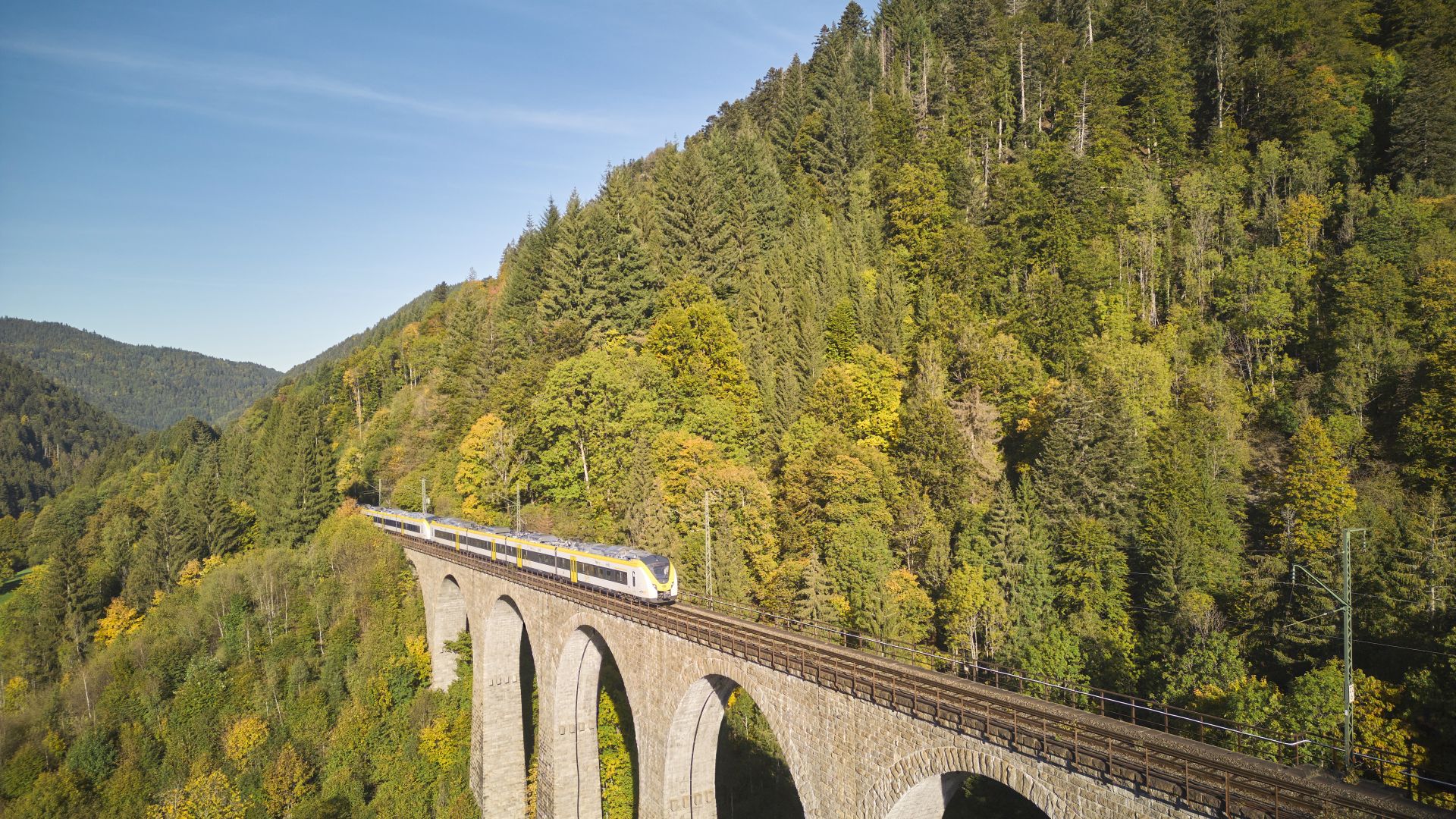 Hinterzarten : le train traverse le pont de Ravenna dans la vallée de l'Höllental