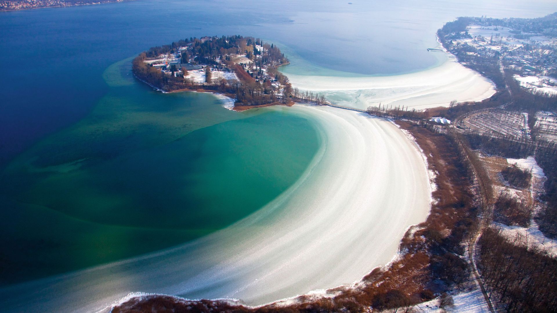 île de Mainau: Lac Constance, vu aérienne en hiver