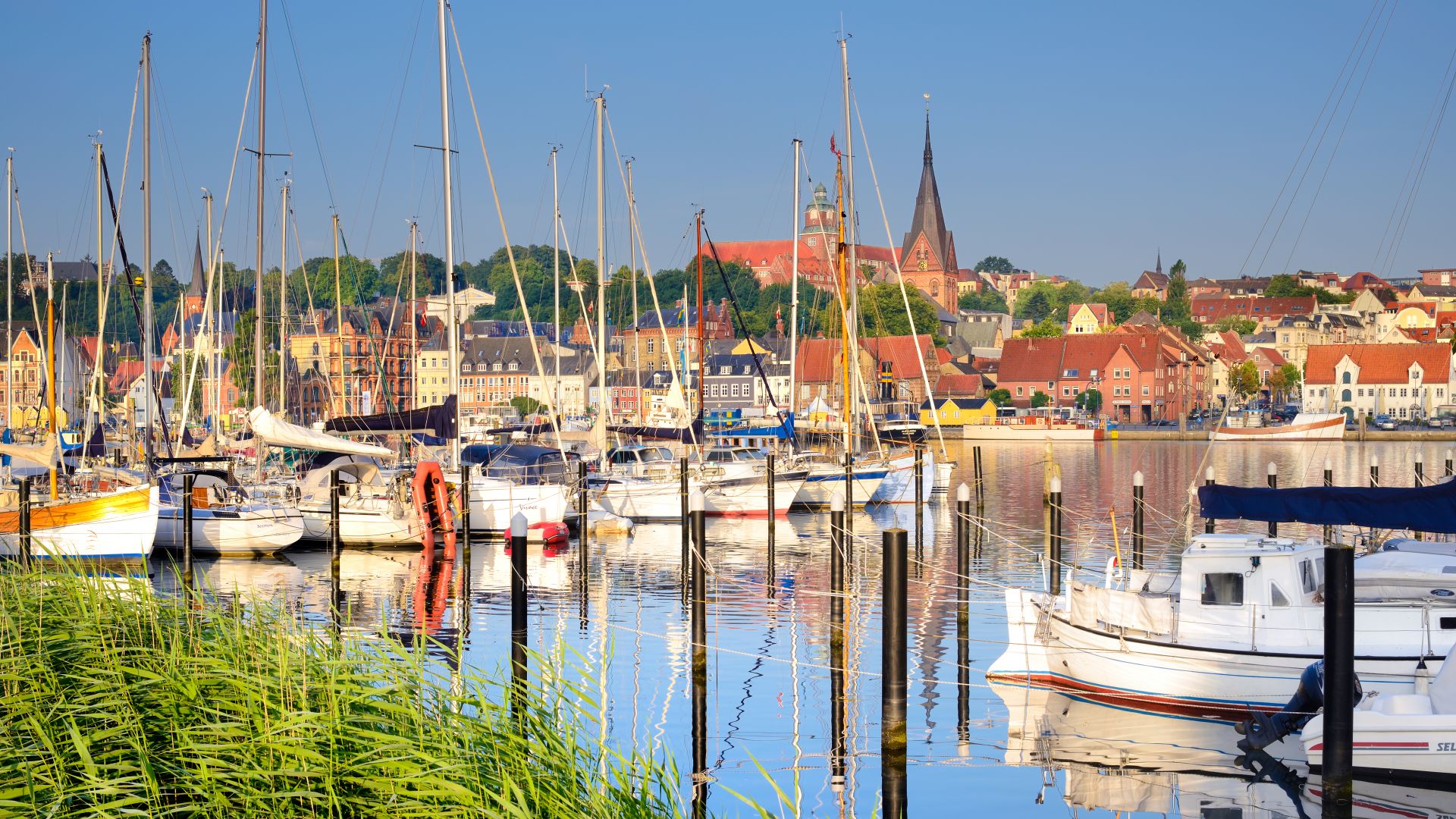 Flensburg: The marina and the old town with St. Mary's church