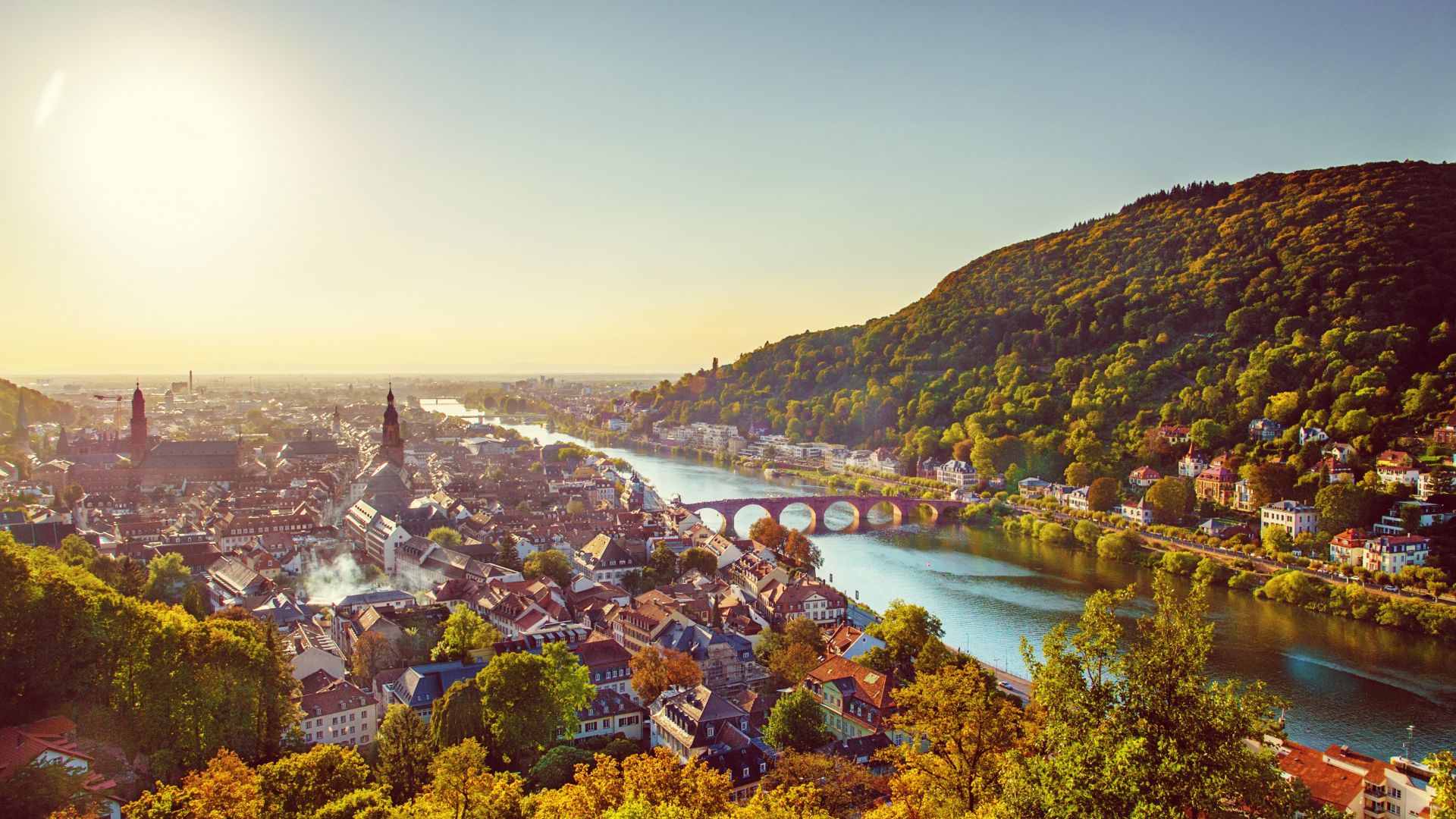 Heidelberg: View over the city and the river Neckar