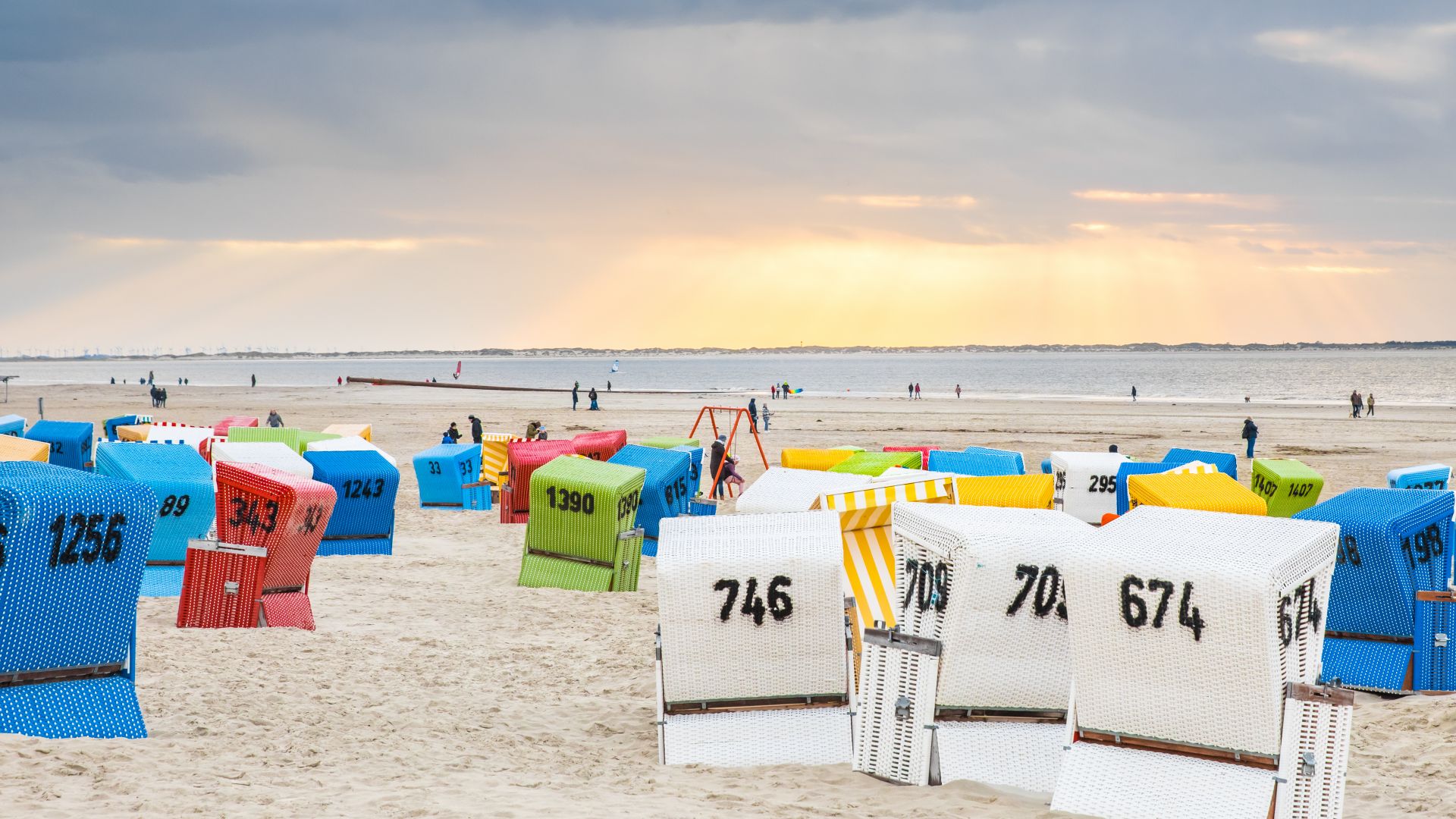 Langeoog: Colourful beach chairs on Langeoog beach
