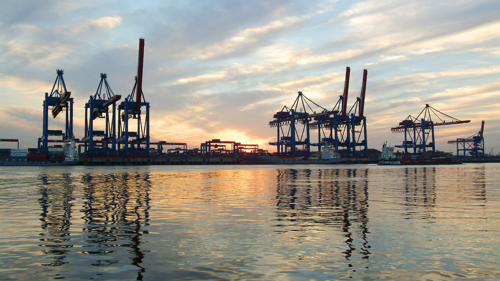 Hamburg: Hafenkräne im Containerhafen an der Elbe
