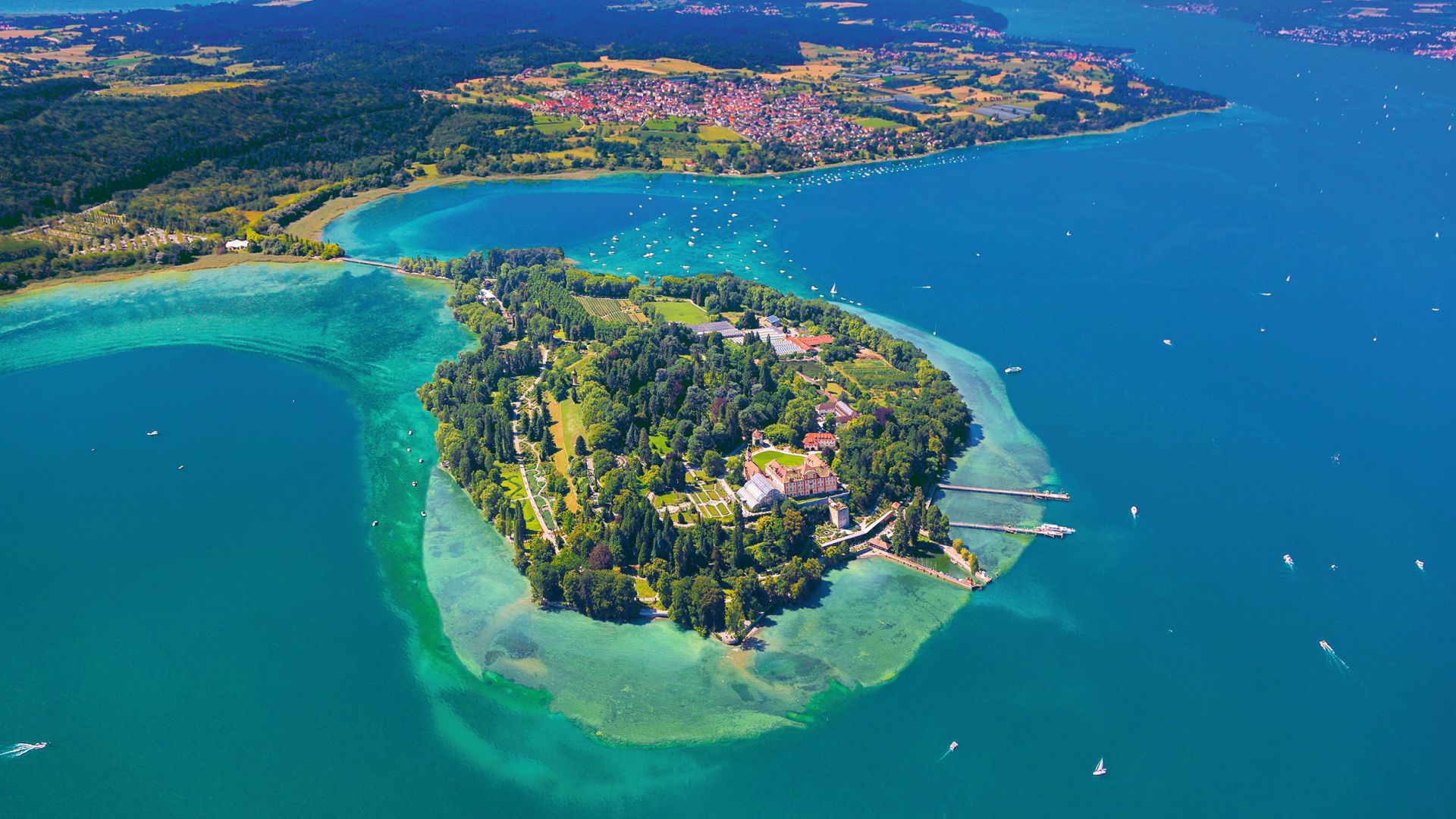 île de Mainau: Lac Constance, vue aérienne en été