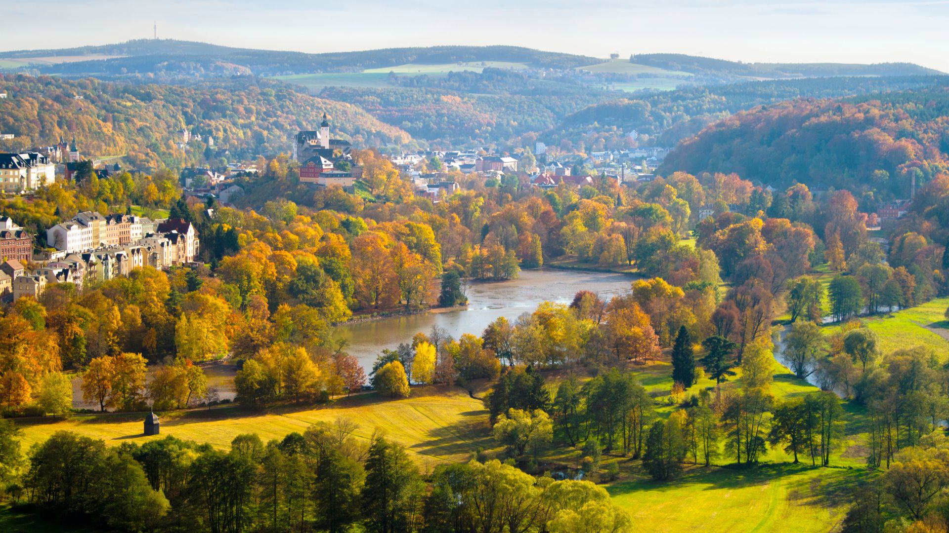 Greiz : vue panoramique de Greiz dans la région du Vogtland