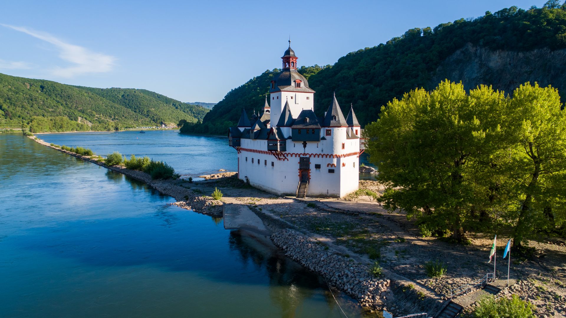 Kaub: Burg Pfalzgrafenstein auf der Insel Falkenau im Rhein, Route der Rheinromantik, Oberes Mittelrheintal