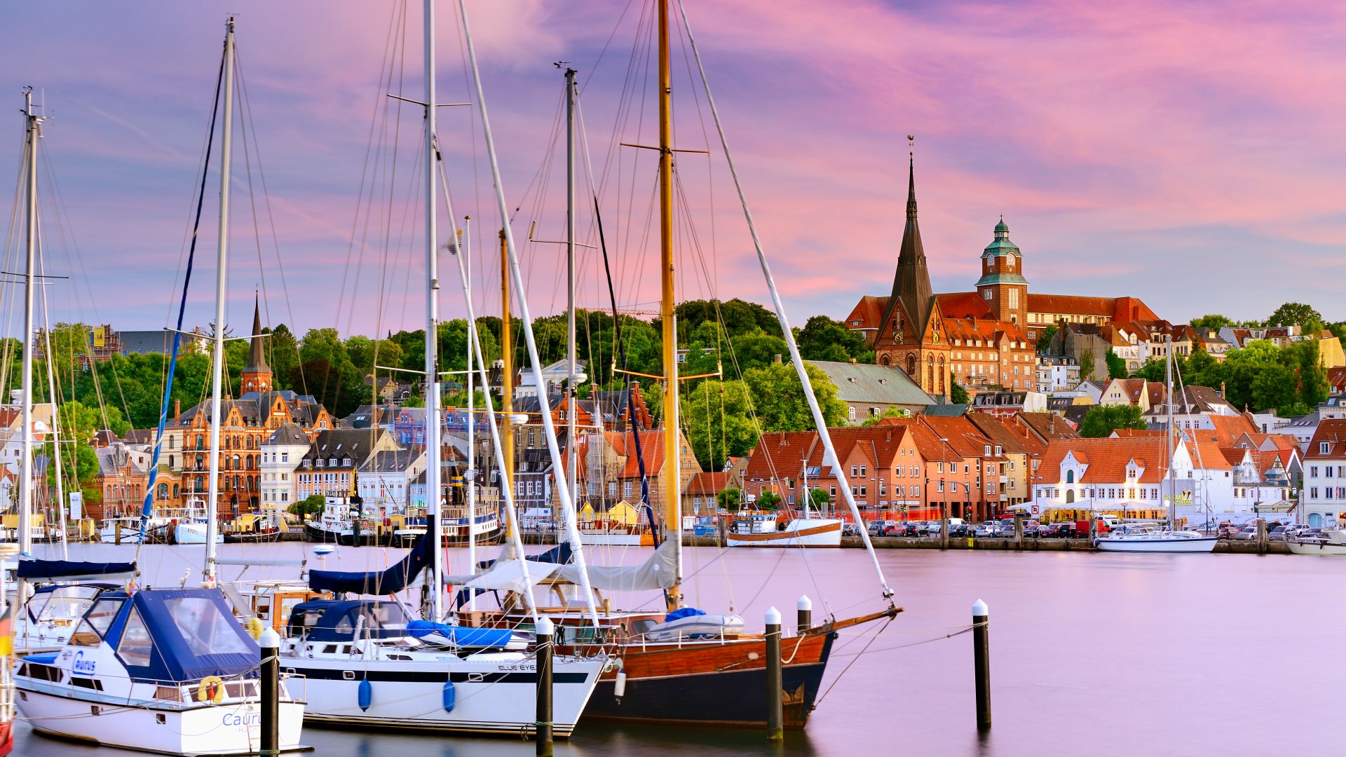Flensburg: The marina and the old town with St. Mary's church
